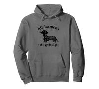 Womens Girls Life Happens Dogs Help Black Dachshund Lover Felpa con Cappuccio