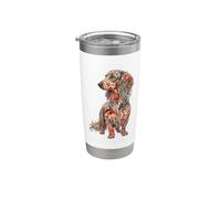 Womens Girls Multicolored Folk Art Long Haired Dachshund Bicchiere termico in acciaio inox doppia parete