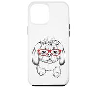 Womens Girls Red Glasses Illustration Shih Tzu Dog Lover Custodia per iPhone 12 Pro Max