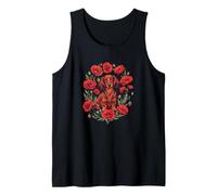 Womens Girls Red Poppy Flower Long Haired Dachshund Lover Canotta