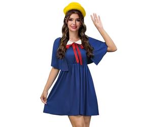 Women's Halloween Cosplay Enchanted Short Sleeve Peter Pan Collar Madline Dress Spooky Capelet Mini Costume Klein Blue XS