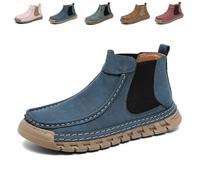 Women's Handmade Non-Slip Orthopedic Shoes Lightweight Comfortable Elasticity Slip On Mid Top Hiking Ankle Boots(Blue,40 EU)