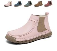 Women's Handmade Non-Slip Orthopedic Shoes Lightweight Comfortable Elasticity Slip On Mid Top Hiking Ankle Boots(Pink,37 EU)