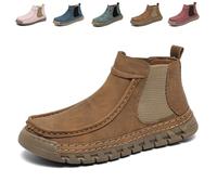 Women's Handmade Non-Slip Orthopedic Shoes Lightweight Comfortable Elasticity Slip On Mid Top Hiking Ankle Boots(Brown,39 EU)