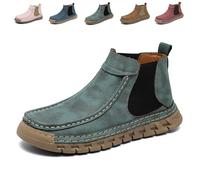 Women's Handmade Non-Slip Orthopedic Shoes Lightweight Comfortable Elasticity Slip On Mid Top Hiking Ankle Boots(Green,43 EU)