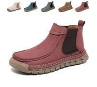 Women's Handmade Non-Slip Orthopedic Shoes Lightweight Comfortable Elasticity Slip On Mid Top Hiking Ankle Boots(Wine Red,40 EU)