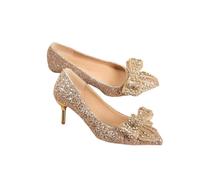 Women's High Heels Butterfly Embellished Pointed Toe Evening Party Shoes Gold Sequin Sparkling Crystal Wedding(Gold 6cm,41)
