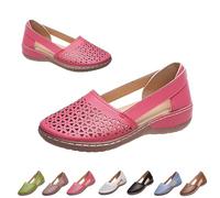 Womens Hollow Ballet Flats Casual Round Toe Low Heels Comfortable Vintage Leather Dress Shoes Walking Shoes Mary Janes 2025 (Rose Red, 41)