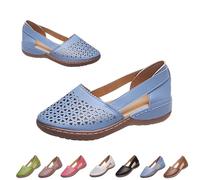 Womens Hollow Ballet Flats Casual Round Toe Low Heels Comfortable Vintage Leather Dress Shoes Walking Shoes Mary Janes 2025 (Blue, 41)