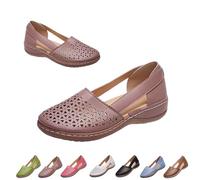Womens Hollow Ballet Flats Casual Round Toe Low Heels Comfortable Vintage Leather Dress Shoes Walking Shoes Mary Janes 2025 (Pink, 41)