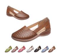 Womens Hollow Ballet Flats Casual Round Toe Low Heels Comfortable Vintage Leather Dress Shoes Walking Shoes Mary Janes 2025 (Brown, 41)