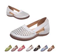 Womens Hollow Ballet Flats Casual Round Toe Low Heels Comfortable Vintage Leather Dress Shoes Walking Shoes Mary Janes 2025 (White, 41)