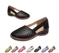 Womens Hollow Ballet Flats Casual Round Toe Low Heels Comfortable Vintage Leather Dress Shoes Walking Shoes Mary Janes 2025 (Black, 41)