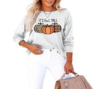 Womens It's Fall Y'all Shirt Letter Print T-Shirt Fall Casual Long Sleeve Tee Crew Neck Loose Top