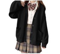 Womens Japanese Cute Knitted Cardigan Sweater Cosplay Long Sleeve Button Down School Jacket Maglione Pizzo (Black, One Size)