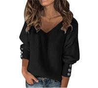 Women's Jumpers Crewneck Sweater Graphic Pullover Casual Cable Knit Sweater Long Sleeve Baggy Top Soft Jumper Fall Clothes I-03 (Black, XXL)