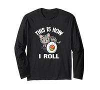 Womens Kawaii Kids How I Roll Sushi Gray Tabby Cat Lover Maglia a Manica
