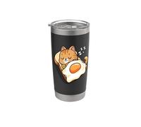 Womens Kids Kawaii Egg Toast Napping Orange Tabby Cat Lover Bicchiere termico in acciaio inox doppia parete