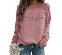 Womens Labor And Delivery Nurse Sweatshirt Retro Letter Print Long Sleeve Crewneck Pullover Lightweight Tops
