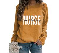 Womens Labor And Delivery Nurse Sweatshirt Retro Letter Print Long Sleeve Crewneck Pullover Lightweight Tops