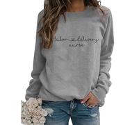 Womens Labor And Delivery Nurse Sweatshirt Retro Letter Print Long Sleeve Crewneck Pullover Lightweight Tops
