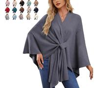 Womens Large Cross Front Poncho Sweater Wrap, Consolidateh Sweater, Elegant Shawl Wraps, for Spring Fall Winter (Dark Gray,One size)