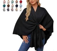 Womens Large Cross Front Poncho Sweater Wrap, Consolidateh Sweater, Elegant Shawl Wraps, for Spring Fall Winter (Black,One size)