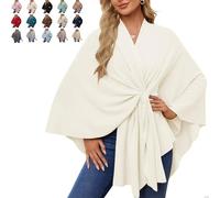 Womens Large Cross Front Poncho Sweater Wrap, Consolidateh Sweater, Elegant Shawl Wraps, for Spring Fall Winter (White,One size)