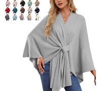 Womens Large Cross Front Poncho Sweater Wrap, Consolidateh Sweater, Elegant Shawl Wraps, for Spring Fall Winter (Gray,One size)