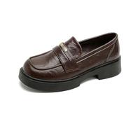 Women's Leather Chunky Platform Dress Penny Loafers Luxury Round Toe Slip-On Formal Business Work Office Shoes Daily Non-Slip Soft Bottom Casual Shoes, marrone, 36 EU