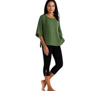 Women's Linen 2 Piece Set Casual Crew Neck 3/4 Sleeve Top And Capri Leggings for Beach Vacation