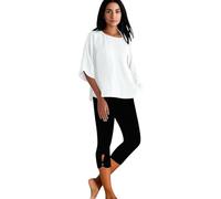 Women's Linen 2 Piece Set Casual Crew Neck 3/4 Sleeve Top And Capri Leggings for Beach Vacation