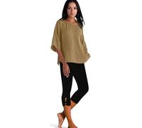 Women's Linen 2 Piece Set Casual Crew Neck 3/4 Sleeve Top And Capri Leggings for Beach Vacation