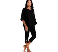 Women's Linen 2 Piece Set Casual Crew Neck 3/4 Sleeve Top And Capri Leggings for Beach Vacation