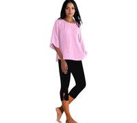 Women's Linen 2 Piece Set Casual Crew Neck 3/4 Sleeve Top And Capri Leggings for Beach Vacation