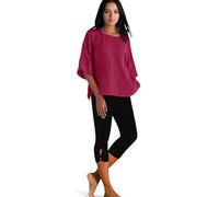 Women's Linen 2 Piece Set Casual Crew Neck 3/4 Sleeve Top And Capri Leggings for Beach Vacation