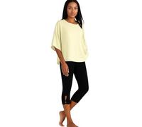 Women's Linen 2 Piece Set Casual Crew Neck 3/4 Sleeve Top And Capri Leggings for Beach Vacation