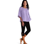 Women's Linen 2 Piece Set Casual Crew Neck 3/4 Sleeve Top And Capri Leggings for Beach Vacation