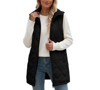 Women's Long Puffer Vest, Diamond Quilted Zip-Up Winter Vest with Pockets