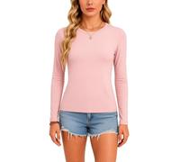 Womens Long Sleeve Crew Neck T Shirt Slim Fit Basic Top Soft Stretchy Ribbed Knit Tee Casual Spring Fall Layering Undershirt Light Blue