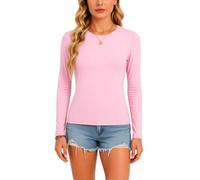 Womens Long Sleeve Crew Neck T Shirt Slim Fit Basic Top Soft Stretchy Ribbed Knit Tee Casual Spring Fall Layering Undershirt Light Blue