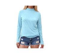 Women's Long Sleeve Mock Neck T-Shirt Solid Color Basic Top Casual Slim Fit Tee Soft Stretch Fabric Fall Winter Layering Piece for Daily Wear