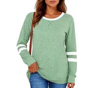 Women's Long Sleeve Tunic Tops Color Block Crewneck Striped Sleeve Casual Loose Fit Shirts Fall Winter Outfits Soft Knit Blouse for Daily Wear