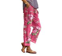 Women's Loose Casual Beach Pants with Pockets - Boho Floral Print Cotton Blend Vacation Trousers (01,S)