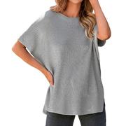 Womens Loose-Fit Crewneck Knit Pullover Top, Causal Lightweight Tunic Tops Sweaters (Grey,XL)