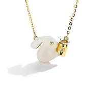 Women's Lucky Rabbit Pendant Necklace Natural Wada Jade Necklace Retro Modern Collarbone Chain Popular Metal Necklace with Gift Wrapping for Birthday Mother's Day Anniversary Christmas Easter