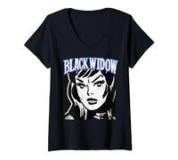Womens Marvel Black Widow Retro Panel Sketch Outline Logo V-Neck T-Shirt
