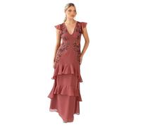 Women's Maxi Dress Ladies V-Neck cap Sleeve Ruffle Tiered Floral Sequin Embellished A-Line Bridesmaid Prom Evening Gown