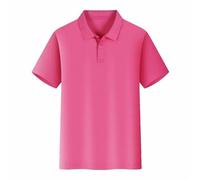 Womens Mens Polo Shirt Short Sleeve Button Front Solid Colour Work Casual Tee Breathable Lapel Top Smart Daily Office Outdoor Summer Wear, 03-Hot Pink, XXL