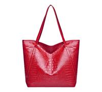 Women's Mesh Beach Tote Soft Fashion Leather Large Capacity Casual Simple Shoulder Bag 2026(Red)